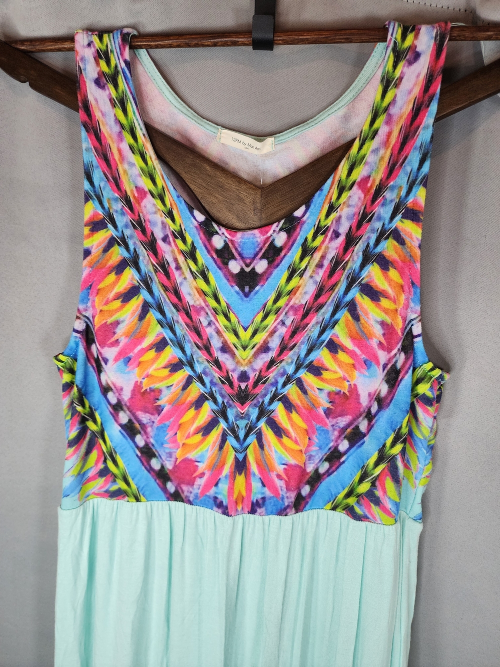 12 Pm By Mon Ami Mint Maxi Dress with Colorful Printed Bodice - Picture 2 of 11